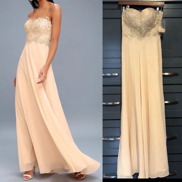 Lulus Dresses & Skirts - NWOT Lulus Royal Romance Champagne Strapless Rhinestone Maxi Dress